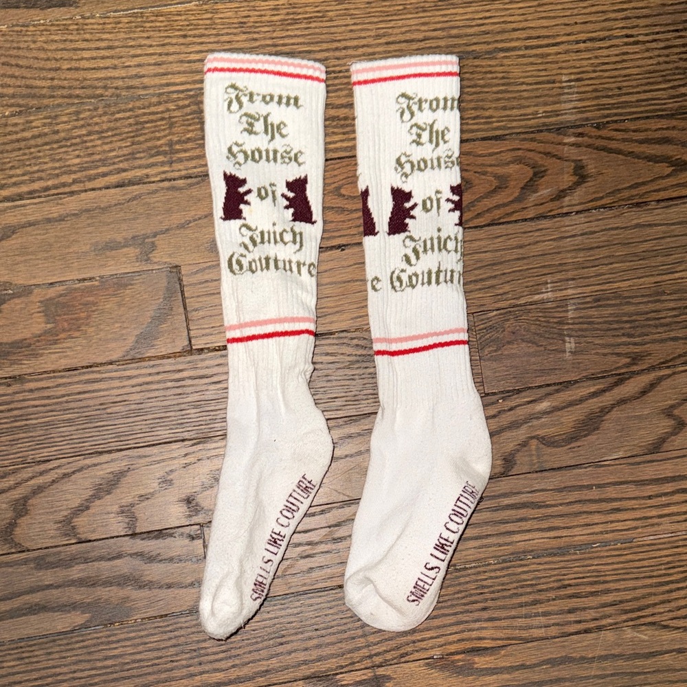 Juicy Couture Cream Knee-High Socks with Burgundy Accents